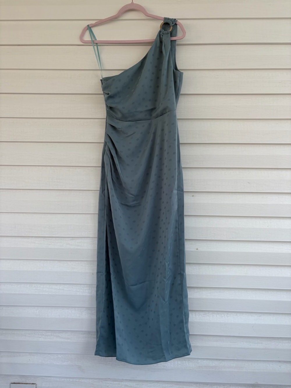 Favorite Daughter The Singles Table Slate Blue Polka Dot One Shoulder Dress